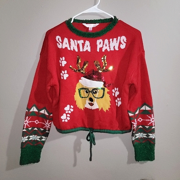 No Boundaries EUC "Santa Paws" Sequin Ugly Christmas Sweater - WOMEN'S MEDIUM - Picture 1 of 7